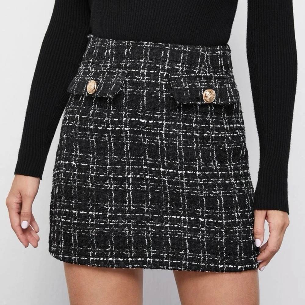 Tweed Plaid Skirt